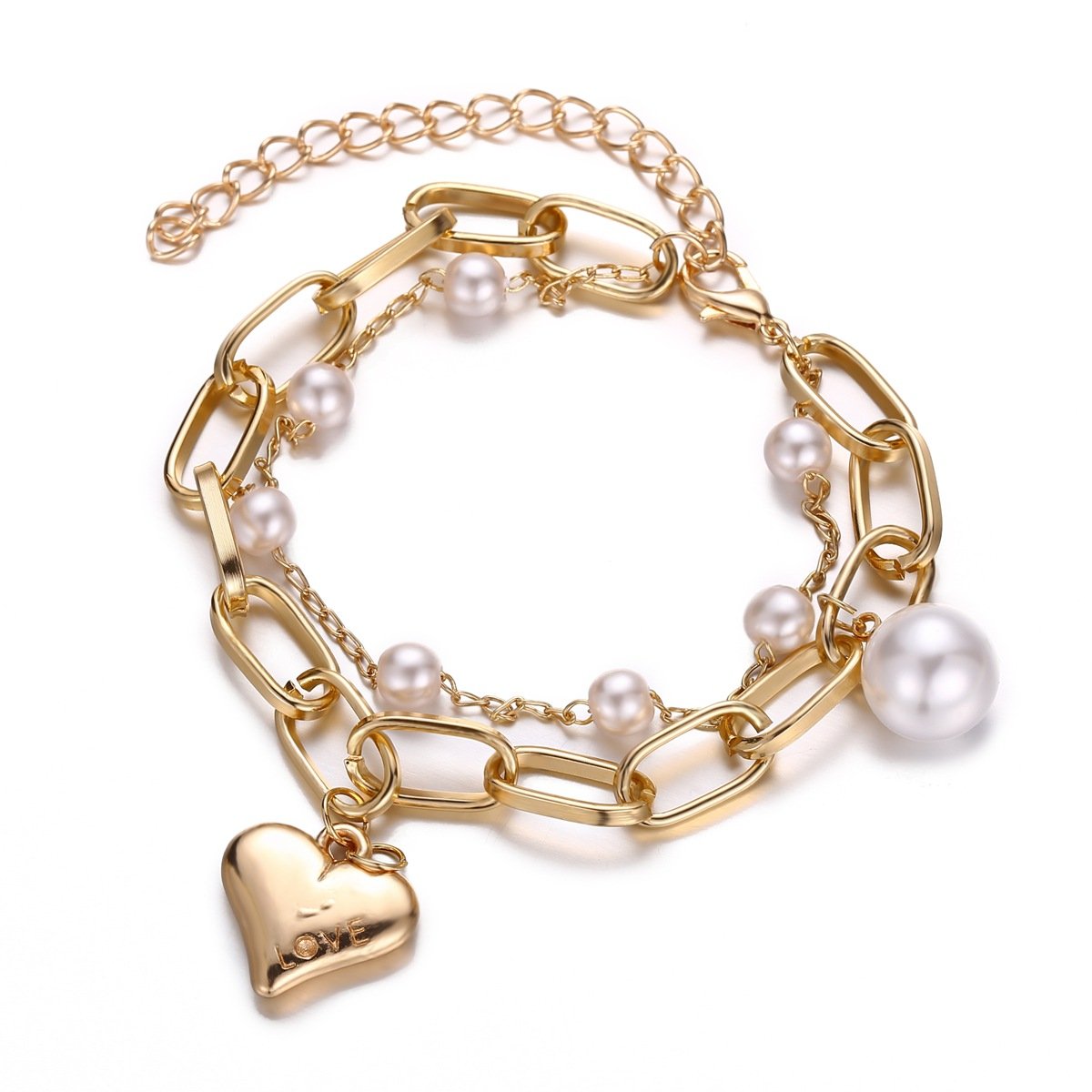 2 Piece Heart and Pearl Bracelet Set Bracelet