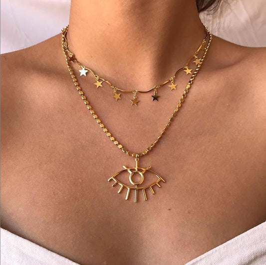 2 Piece Star and Eye Layer Necklace