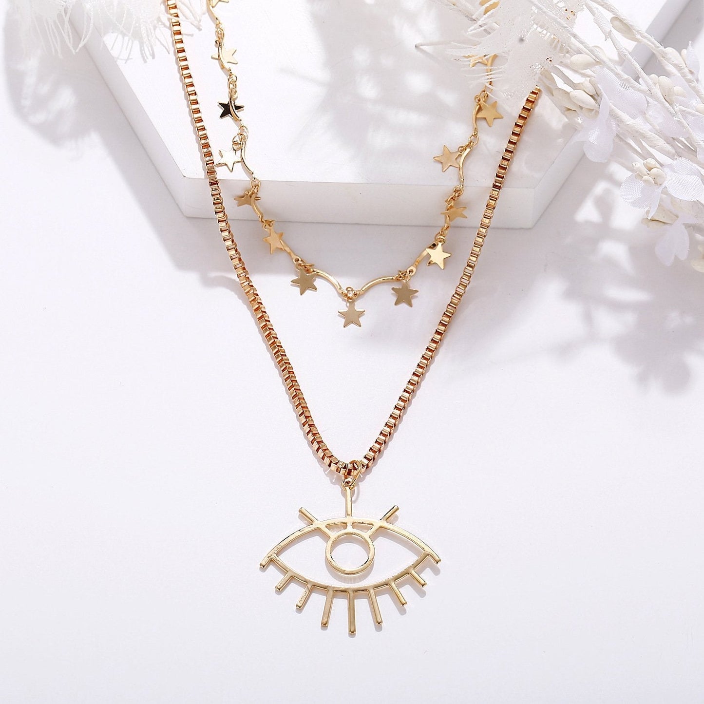 2 Piece Star and Eye Layer Necklace