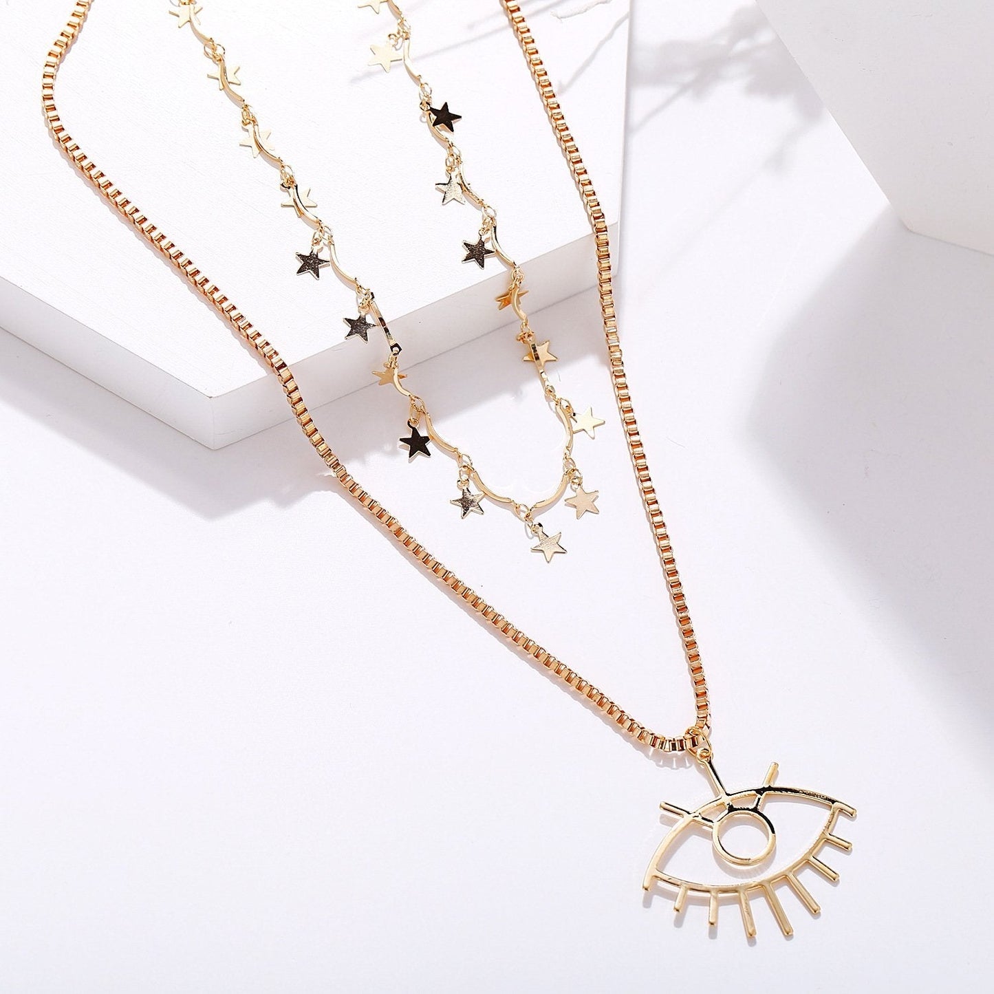 2 Piece Star and Eye Layer Necklace